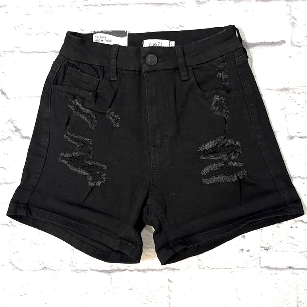 Rue21 Curvy High Rise Shortie Jean Shorts Black Stretchy Denim Size 0 NWT